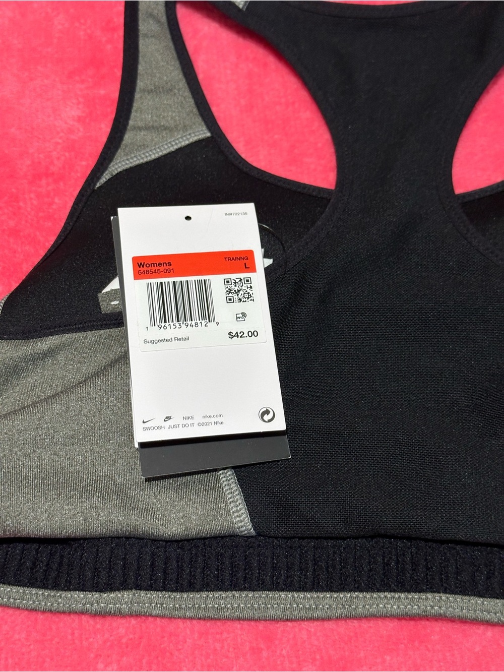 MSRP $42 NEW Nike Grey Racerback Sports Bra with White Swoosh - Picture 4 of 4